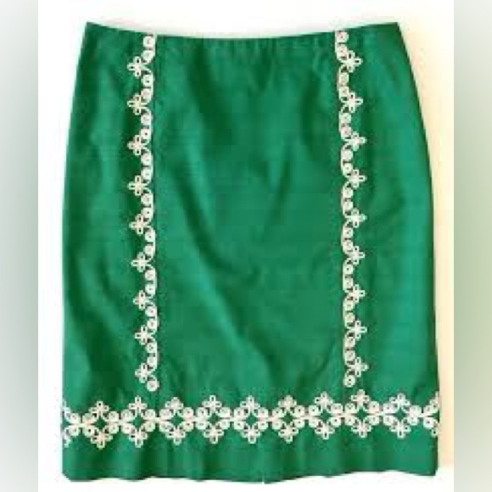 Boden 8R Green Embroidered Pencil Skirt